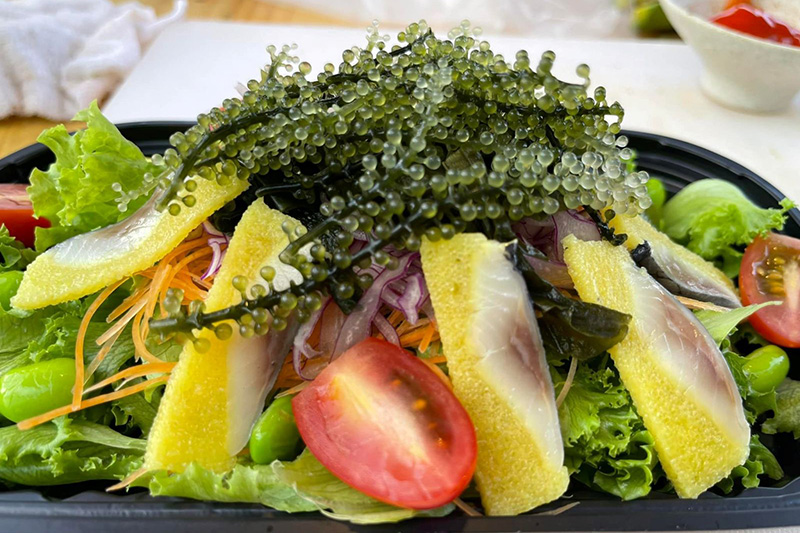 Cá trích ép trứng ăn kèm rong nho